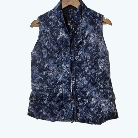Talbots · XS · Diamond Quilted Blue Floral Vest · Cinch-Back Hip Length Layering - Picture 2 of 7